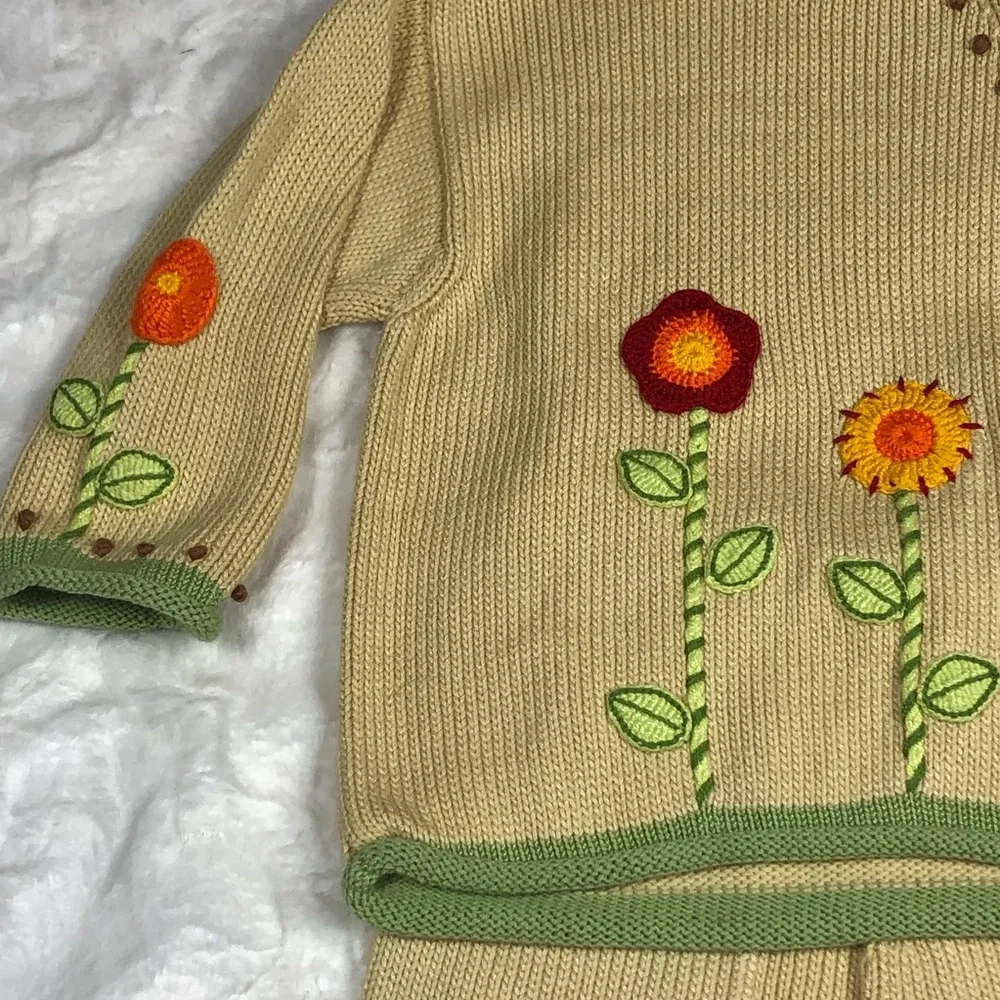 Zackali 4 Kids Red Flowers Knit Outfit size 3/4 - Picture 7 of 13
